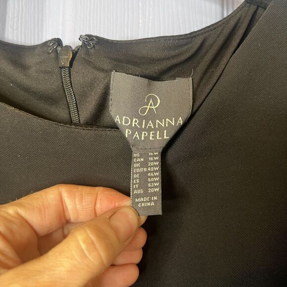 Adrianna Papell Black Evening Dress w/ White Pants Underneath Split Front Sz 16W - Picture 9 of 11